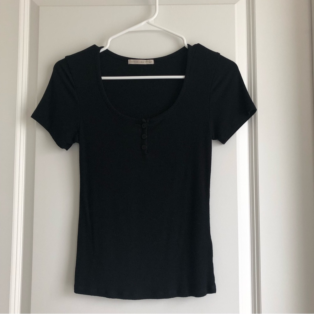 Black Ribbed Fitted Top